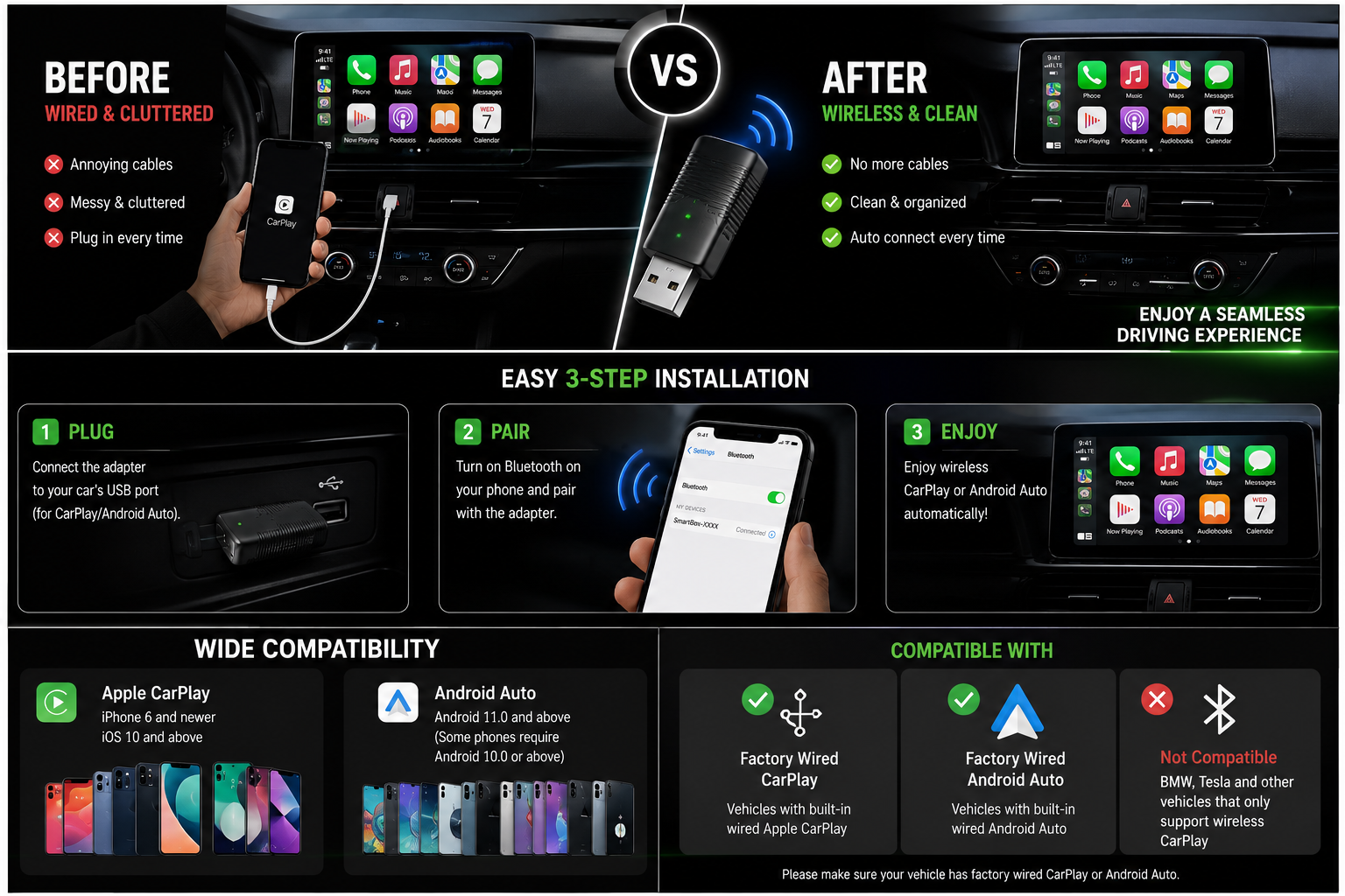 Wireless CarPlay & Android Auto Adapter | Plug & Play | GVM Supply